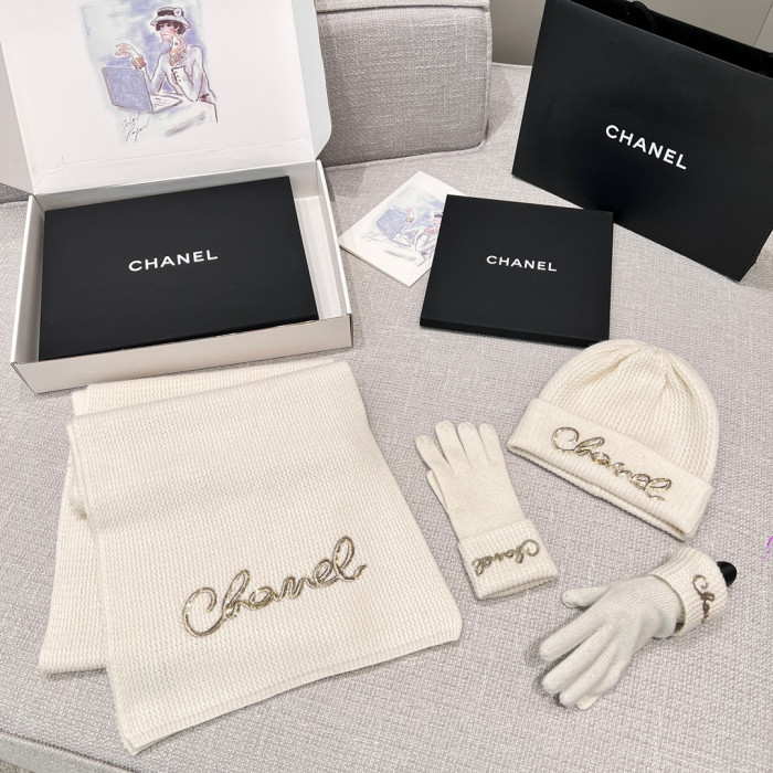 Chanel Cashmere Knit Hat Gloves Scarf #nigo96642