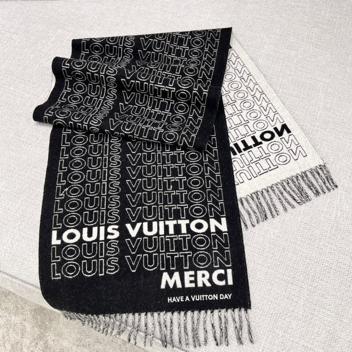 Louis Vuitton Black And White Letter Wool Scarf #nigo96662