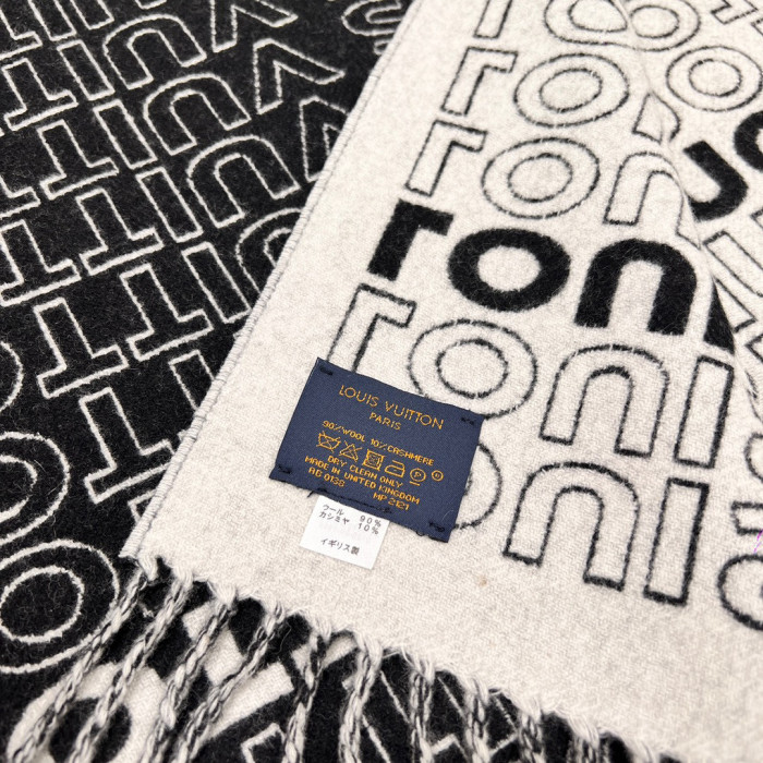 Louis Vuitton Black And White Letter Wool Scarf #nigo96662