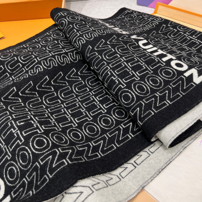 Louis Vuitton Black And White Letter Wool Scarf #nigo96662