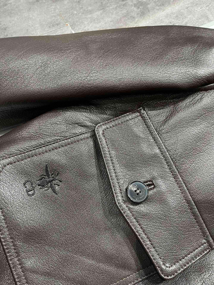 Dior Fur Collar Zip Leather Jacket #nigo96669