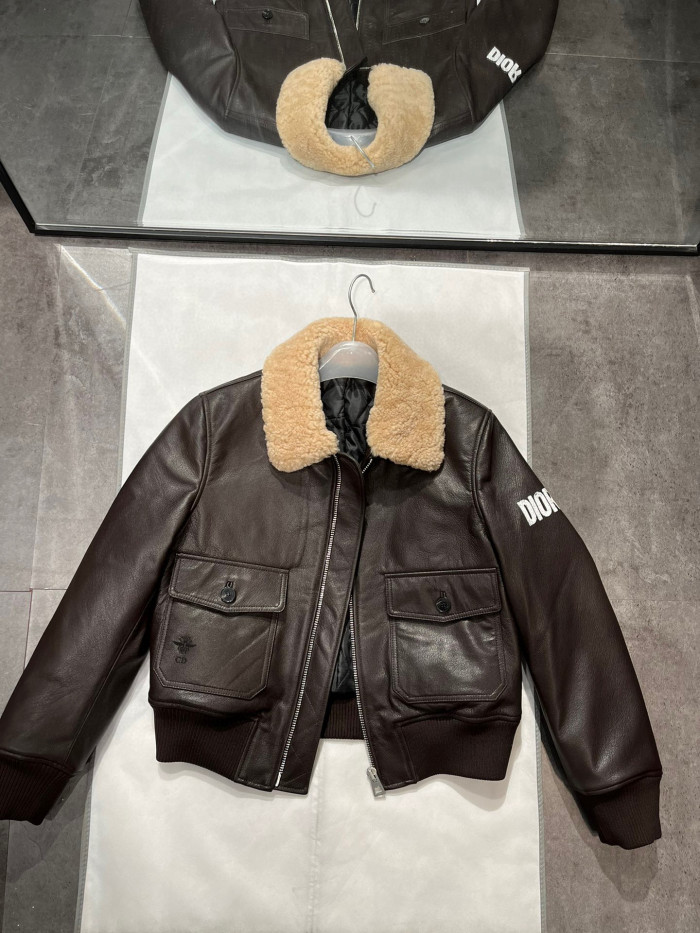 Dior Fur Collar Zip Leather Jacket #nigo96669