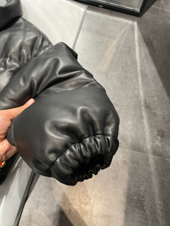 Prada Single Breasted Leather Puffer Down Jacket #nigo96665