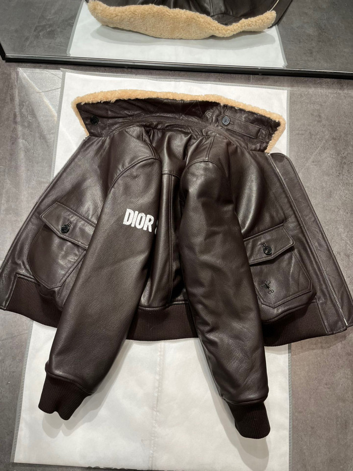 Dior Fur Collar Zip Leather Jacket #nigo96669
