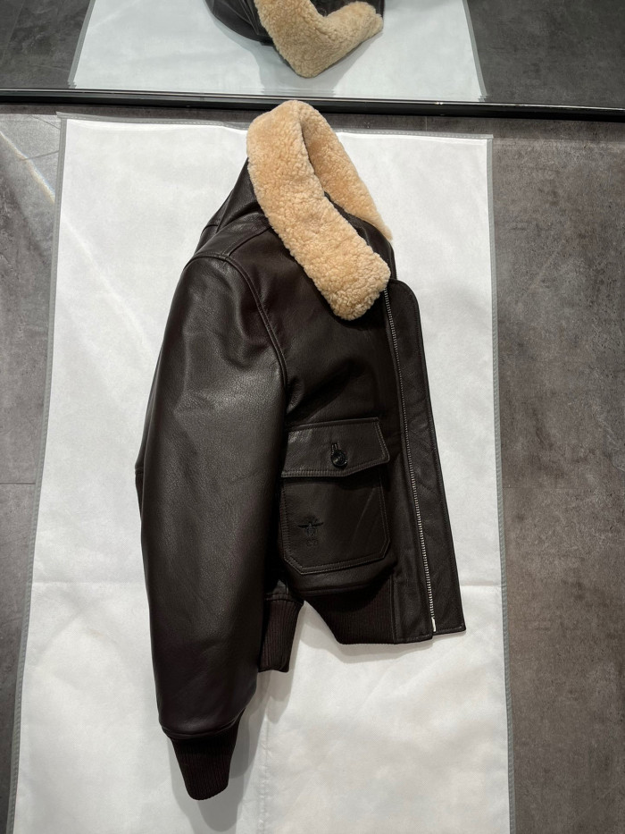 Dior Fur Collar Zip Leather Jacket #nigo96669
