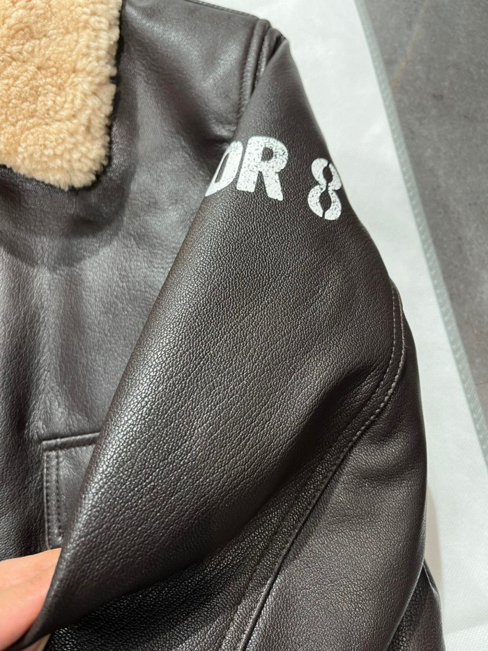 Dior Fur Collar Zip Leather Jacket #nigo96669