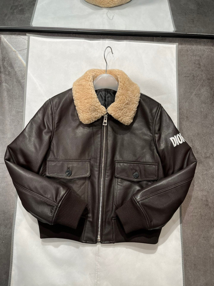 Dior Fur Collar Zip Leather Jacket #nigo96669