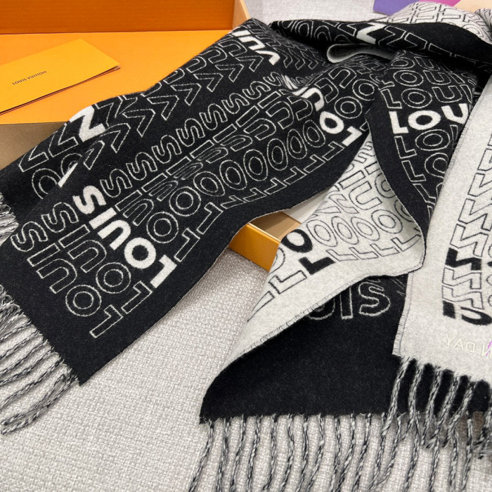 Louis Vuitton Black And White Letter Wool Scarf #nigo96662