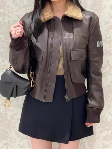 Dior Fur Collar Zip Leather Jacket #nigo96669