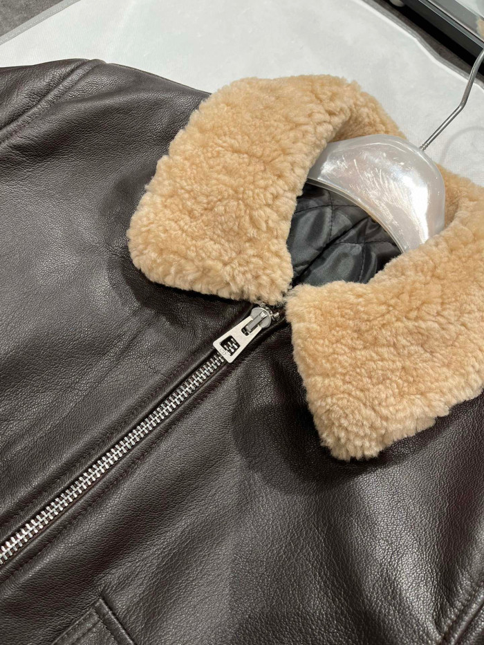 Dior Fur Collar Zip Leather Jacket #nigo96669