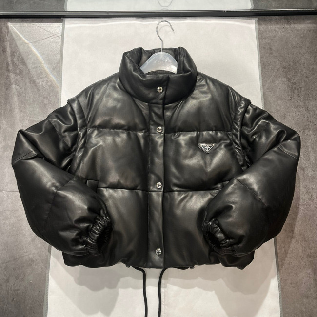 Prada Single Breasted Leather Puffer Down Jacket #nigo96665