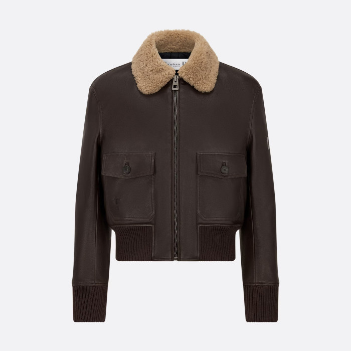 Dior Fur Collar Zip Leather Jacket #nigo96669