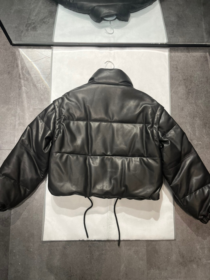 Prada Single Breasted Leather Puffer Down Jacket #nigo96665