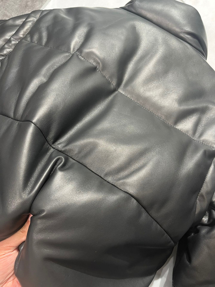 Prada Single Breasted Leather Puffer Down Jacket #nigo96665