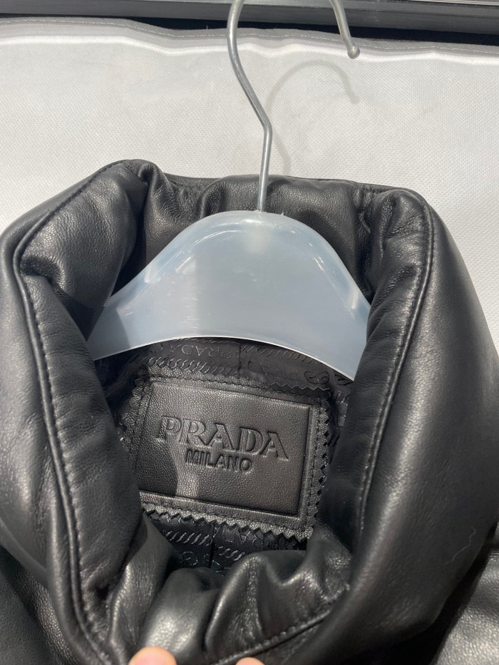 Prada Single Breasted Leather Puffer Down Jacket #nigo96665