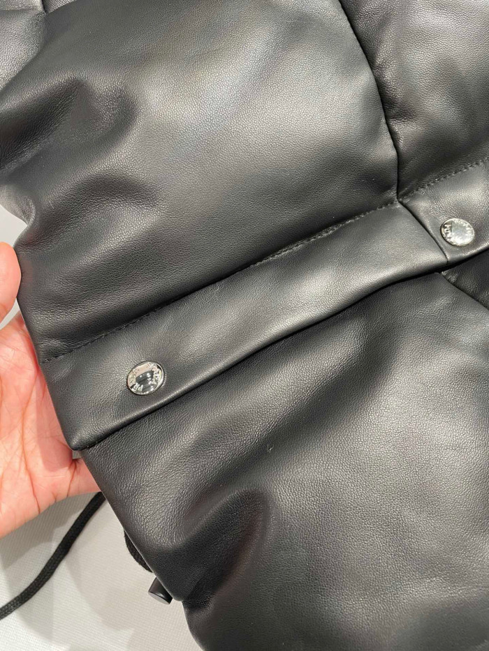 Prada Single Breasted Leather Puffer Down Jacket #nigo96665