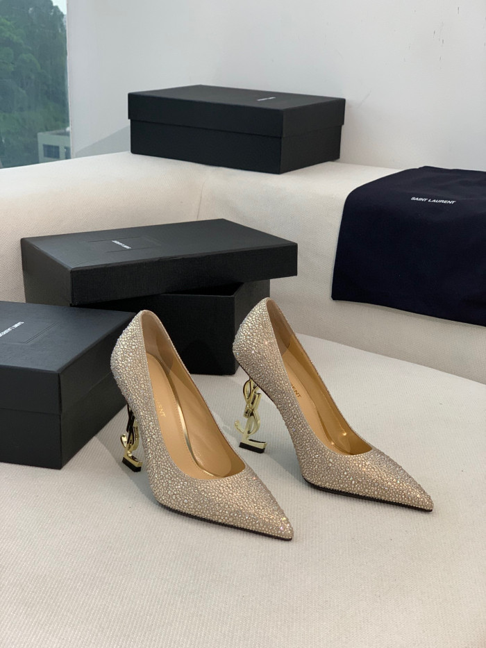 SAINT LAURENT Opyum Pumps In Suede And Rhinestones High Heels Shoes #nigo96729