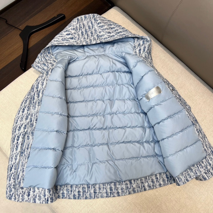 Dior Logo Jacquard Denim Hooded Puffer Down Jacket #nigo96741