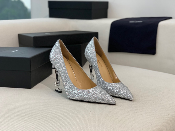 SAINT LAURENT Opyum Pumps In Suede And Rhinestones High Heels Shoes #nigo96729