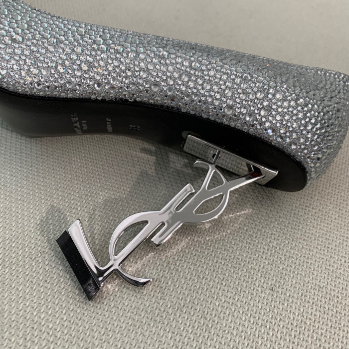 SAINT LAURENT Opyum Pumps In Suede And Rhinestones High Heels Shoes #nigo96729