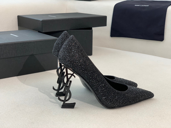 SAINT LAURENT Opyum Pumps In Suede And Rhinestones High Heels Shoes #nigo96729