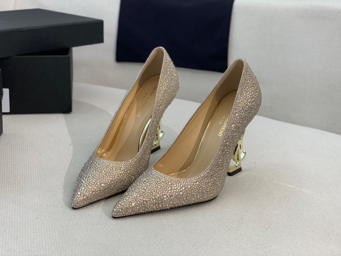 SAINT LAURENT Opyum Pumps In Suede And Rhinestones High Heels Shoes #nigo96729