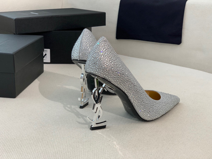 SAINT LAURENT Opyum Pumps In Suede And Rhinestones High Heels Shoes #nigo96729