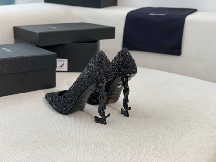SAINT LAURENT Opyum Pumps In Suede And Rhinestones High Heels Shoes #nigo96729