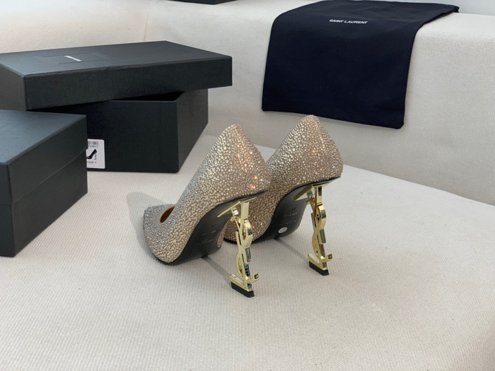 SAINT LAURENT Opyum Pumps In Suede And Rhinestones High Heels Shoes #nigo96729