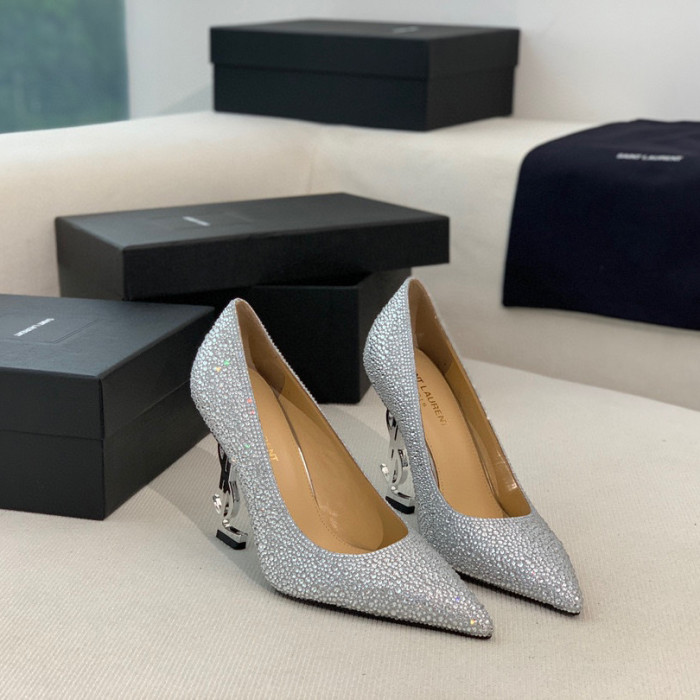SAINT LAURENT Opyum Pumps In Suede And Rhinestones High Heels Shoes #nigo96729