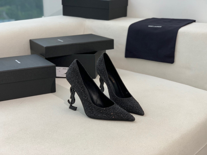SAINT LAURENT Opyum Pumps In Suede And Rhinestones High Heels Shoes #nigo96729