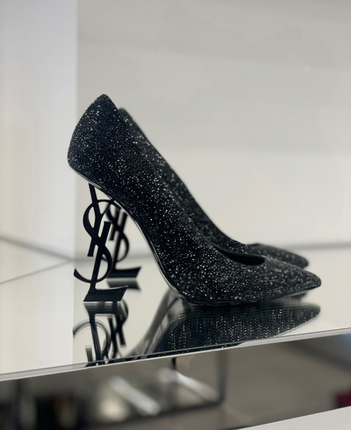 SAINT LAURENT Opyum Pumps In Suede And Rhinestones High Heels Shoes #nigo96729
