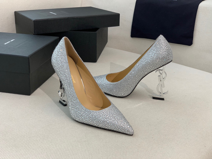 SAINT LAURENT Opyum Pumps In Suede And Rhinestones High Heels Shoes #nigo96729
