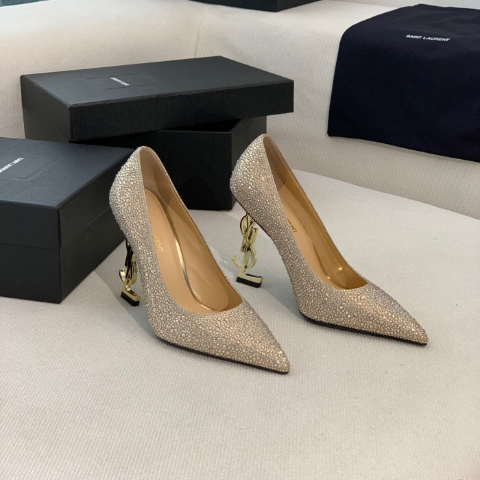 SAINT LAURENT Opyum Pumps In Suede And Rhinestones High Heels Shoes #nigo96729