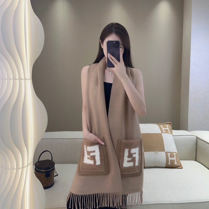 Fendi FF Brown Wool And Cashmere Blend Scarf #nigo96771