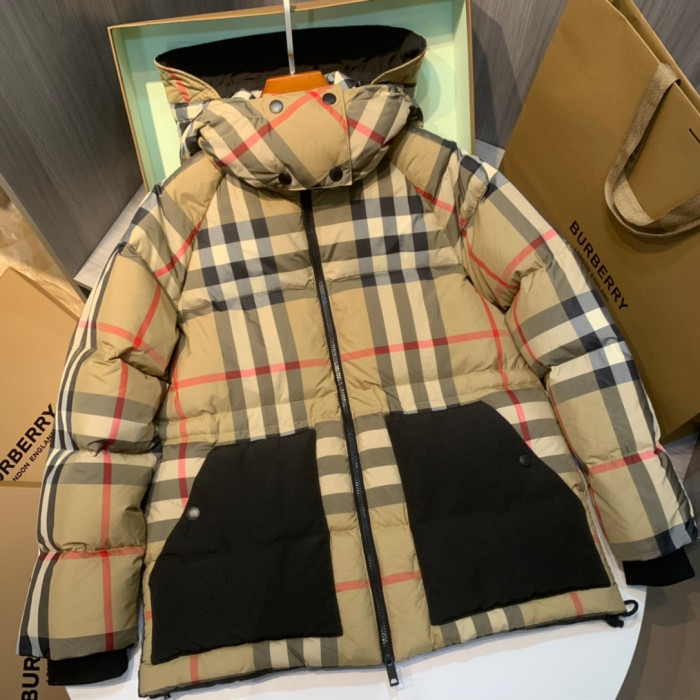 Burberry Checkered Striped Hooded Down Jacket #nigo22161