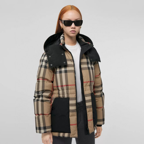 Burberry Checkered Striped Hooded Down Jacket #nigo22161