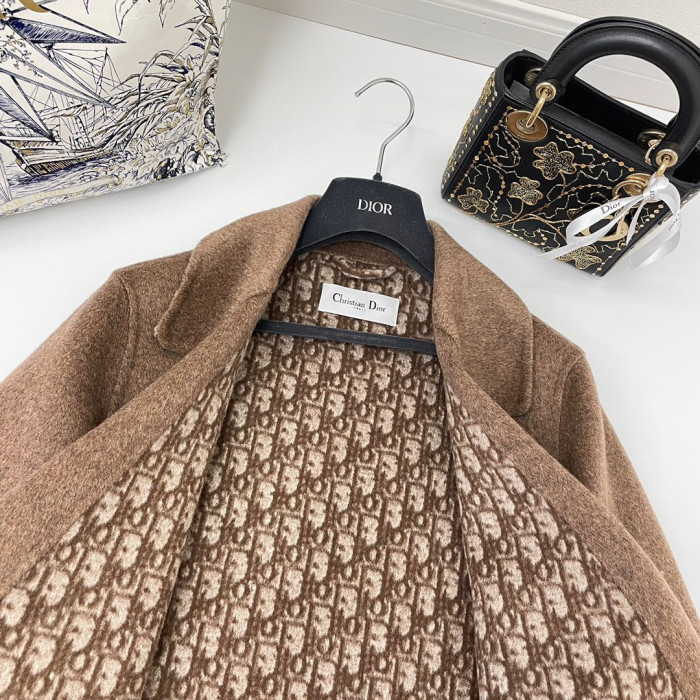 Dior Coffee Printed Long Coat Jacket #nigo22153