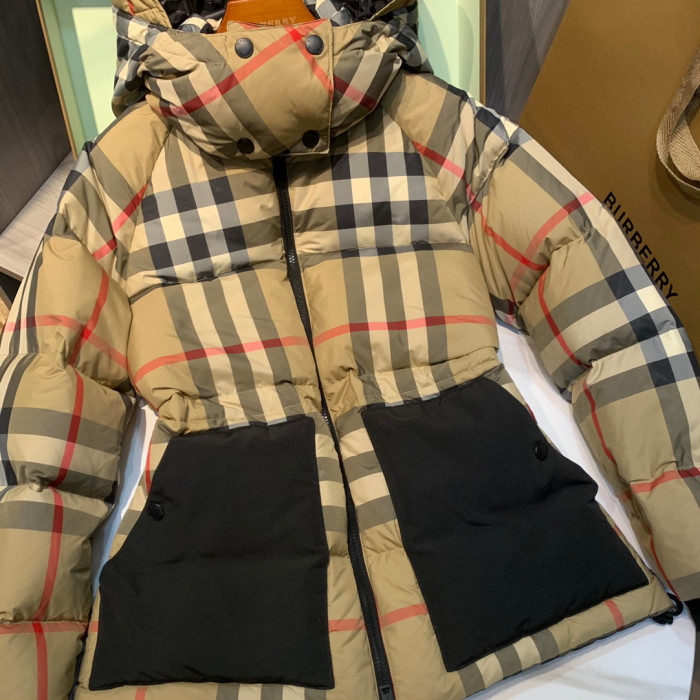 Burberry Checkered Striped Hooded Down Jacket #nigo22161