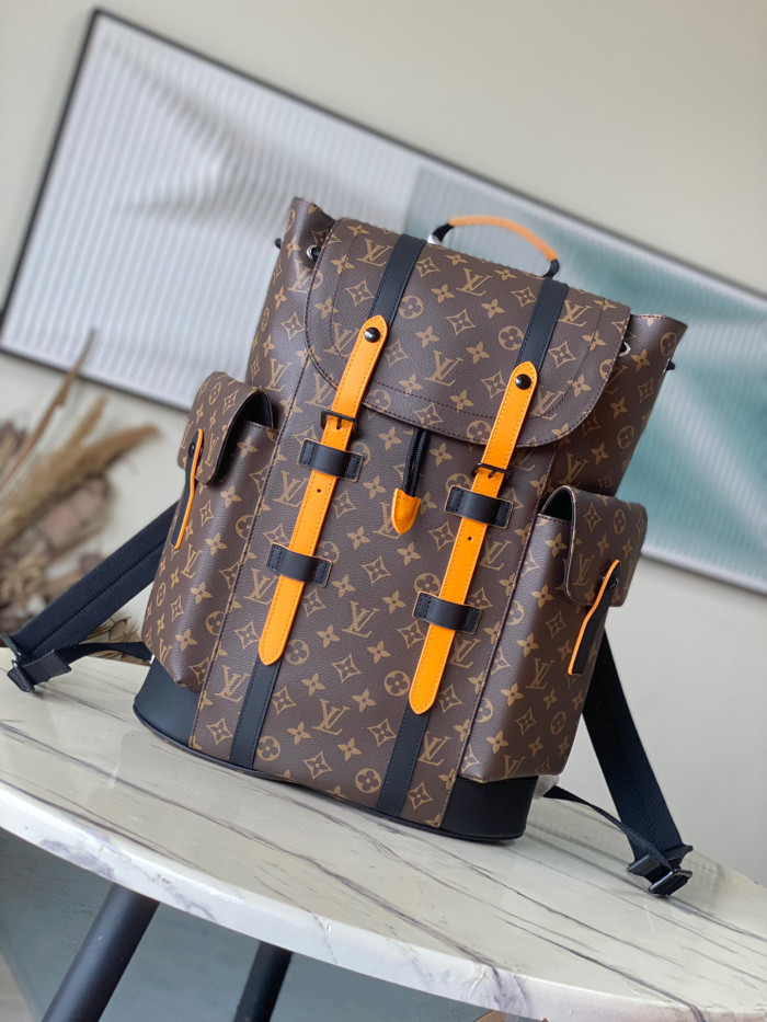 Louis Vuitton Christopher Leather Printed Buckle Backpack Bag #nigo22164