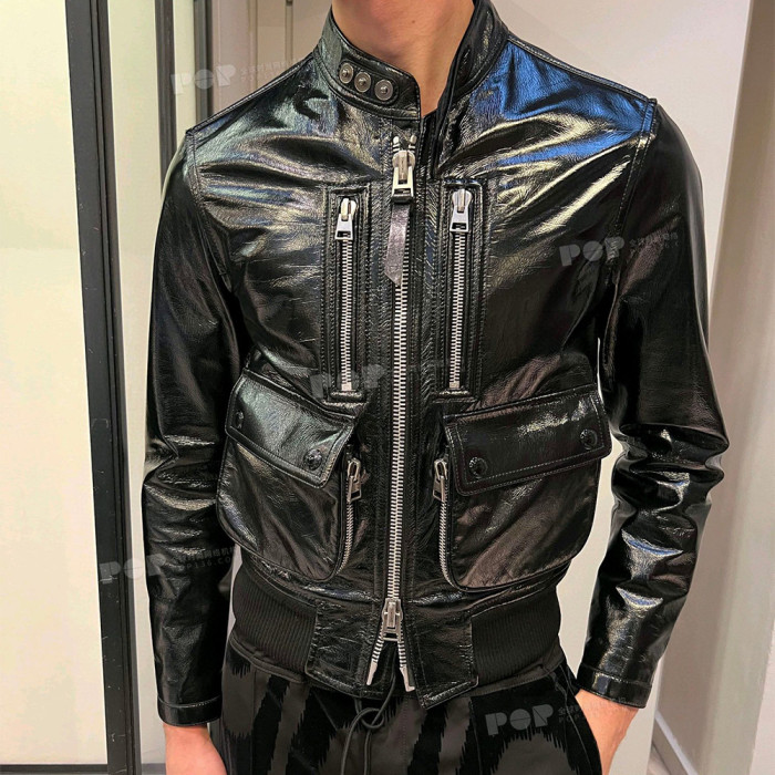 NIGO Men's Winter Solid Color Long-sleeved Fitted Zipper Leather Jacket Ngvp #nigo6925