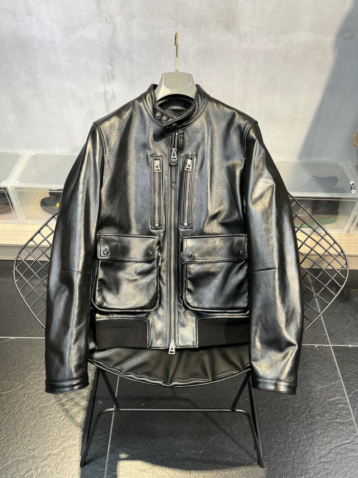 NIGO Men's Winter Solid Color Long-sleeved Fitted Zipper Leather Jacket Ngvp #nigo6925
