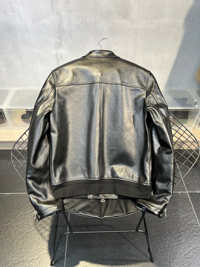 NIGO Men's Winter Solid Color Long-sleeved Fitted Zipper Leather Jacket Ngvp #nigo6925