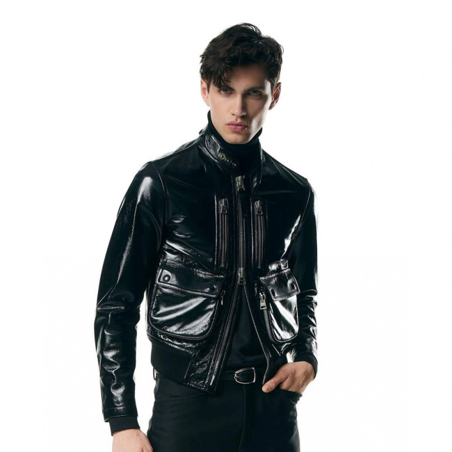 NIGO Men's Winter Solid Color Long-sleeved Fitted Zipper Leather Jacket Ngvp #nigo6925