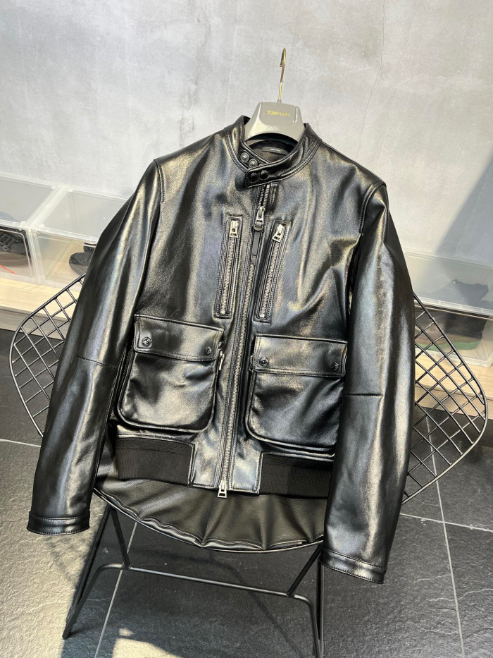 NIGO Men's Winter Solid Color Long-sleeved Fitted Zipper Leather Jacket Ngvp #nigo6925
