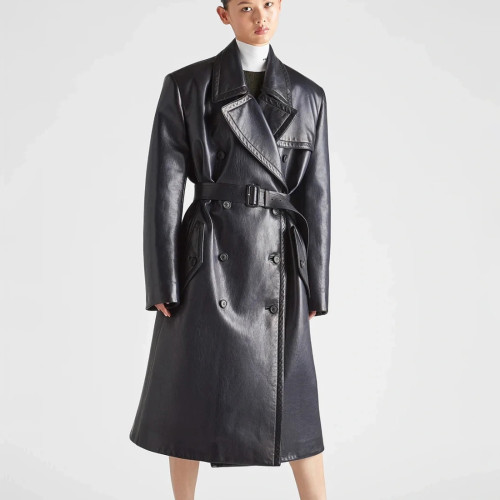 NIGO Prada Men's Winter Long Leather Belted Tie Coat Jacket #nigo96928