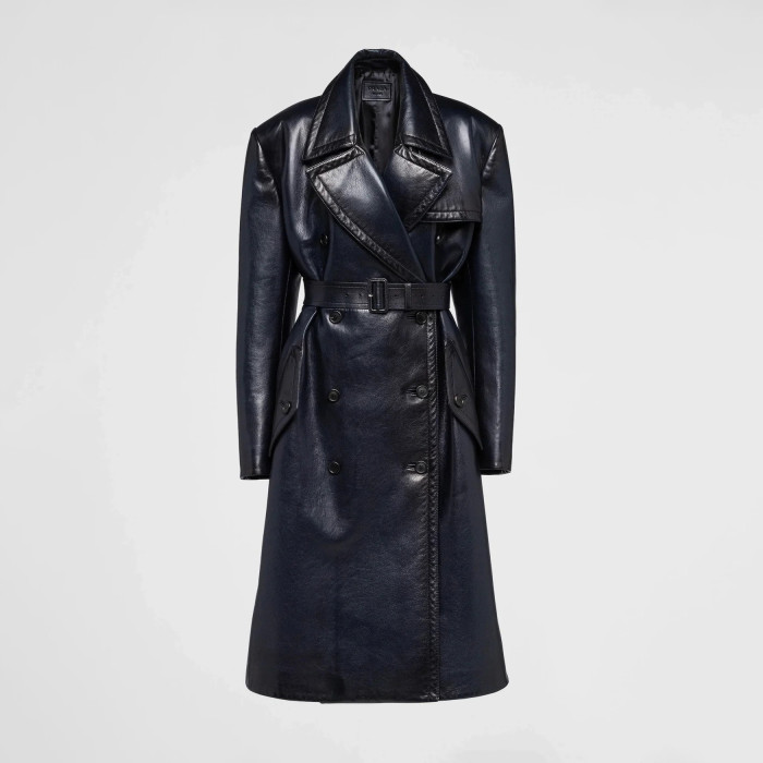 NIGO Prada Men's Winter Long Leather Belted Tie Coat Jacket #nigo96928