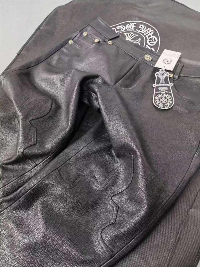 NIGO Chrome Hearts Mens Black Leather Slim Fit Trousers Pants #nigo96922