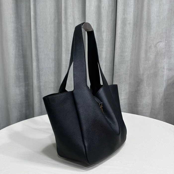 NIGO SAINT LAURENT Women's Oversized Space Black Bea Hobo Tote In Grained Leather Handbag #nigo96957