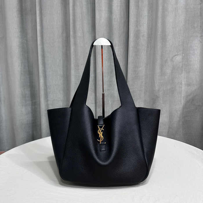 NIGO SAINT LAURENT Women's Oversized Space Black Bea Hobo Tote In Grained Leather Handbag #nigo96957